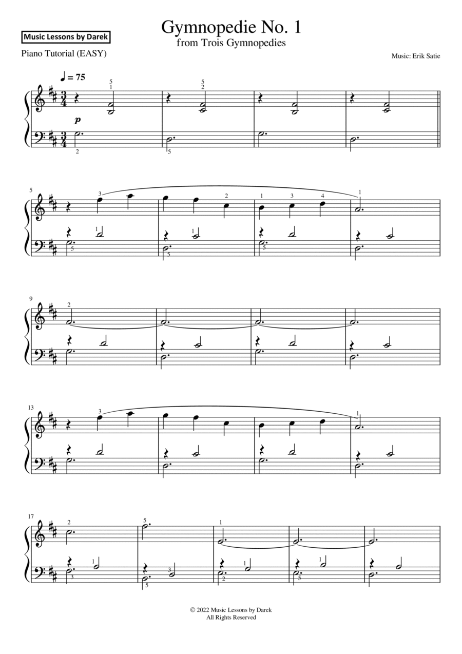 Gymnopedie No. 1 (EASY PIANO) from Trois Gymnopedies [Erik Satie] Easy Piano scores gallery preview page 1