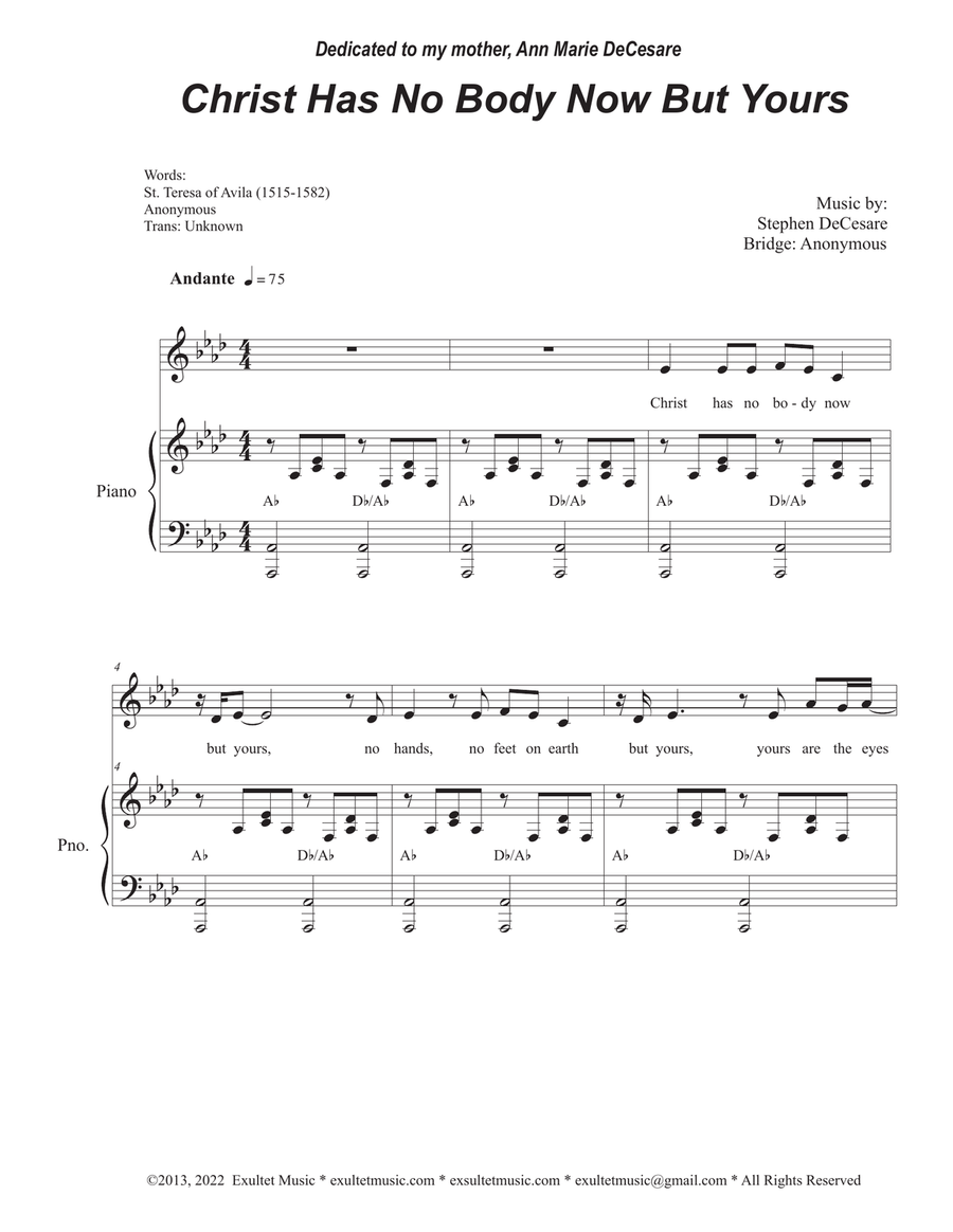 Christ Has No Body Now But Yours (Vocal solo) Christ Has No Body Now But Yours (Vocal solo) Piano, Vocal scores gallery preview page 1
