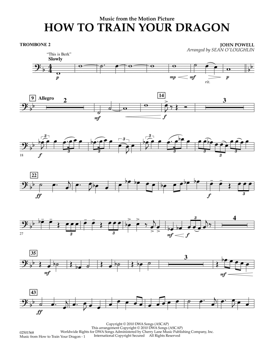 Music from How To Train Your Dragon - Trombone 2 Concert Band scores gallery preview page 1