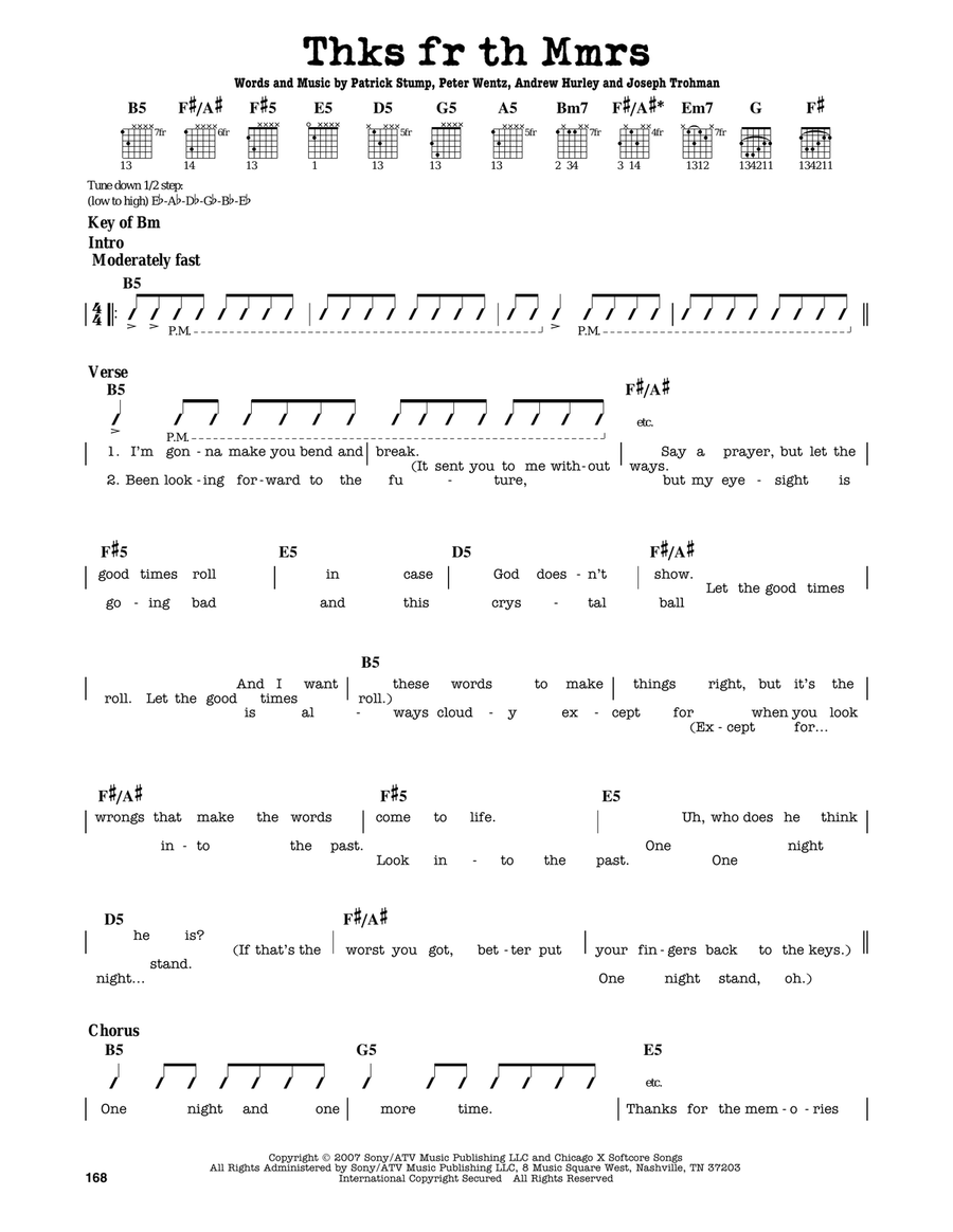 Thnks Fr Th Mmrs Thnks Fr Th Mmrs Electric Guitar scores gallery preview page 1