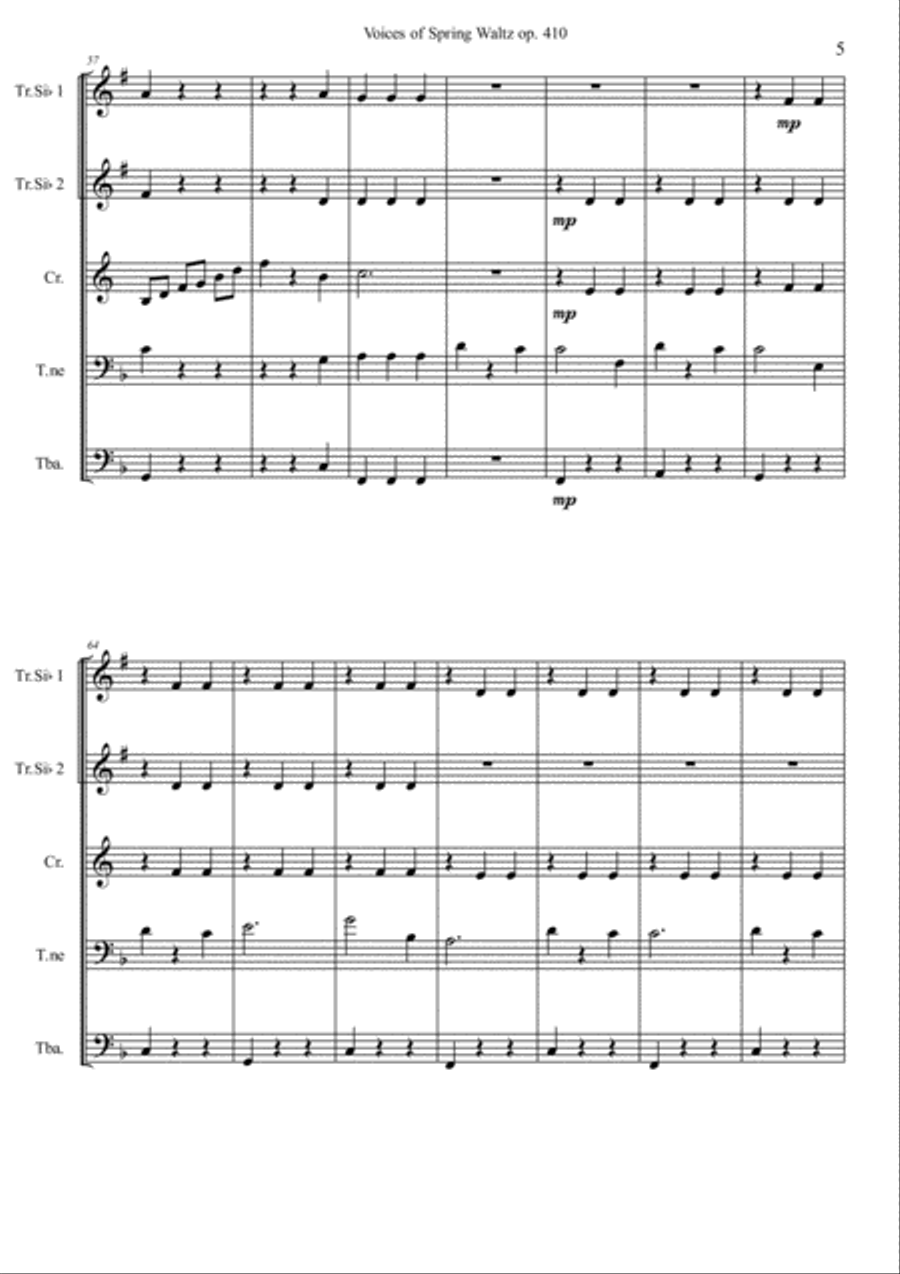 Voices of Spring Waltz op. 410 by J. Strauss II Brass Ensemble scores gallery preview page 6