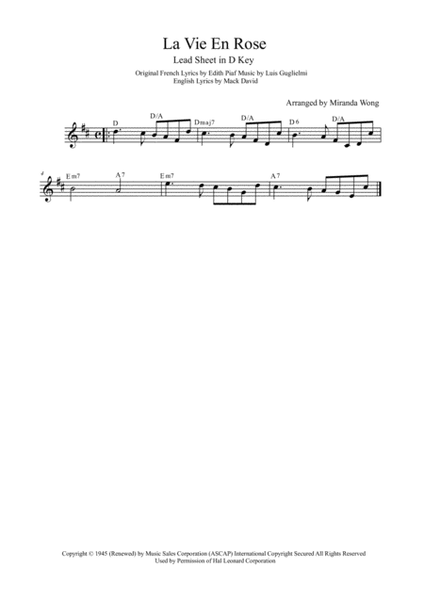 La Vie En Rose - Tenor or Soprano Saxophone and Piano image number null