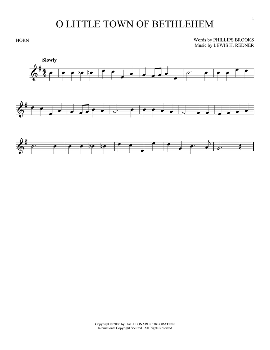 O Little Town Of Bethlehem Horn Solo scores gallery preview page 1