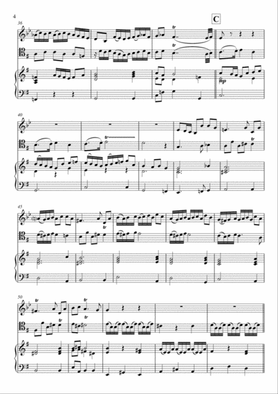 Vivace from Lotti's Trio Sonata in G Major, for piccolo trpt, cello, and organ Small Ensemble scores gallery preview page 4