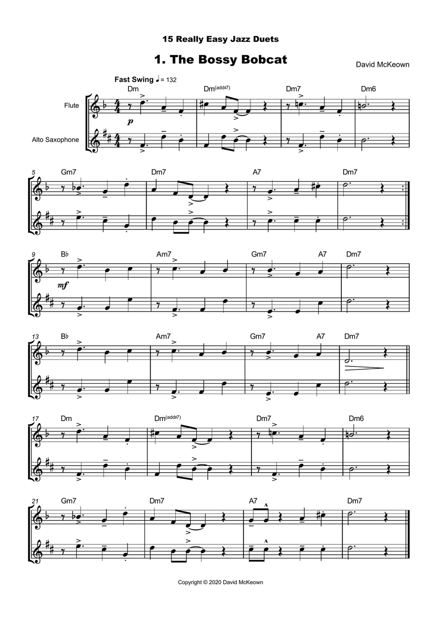 15 Really Easy Jazz Duets for Flute and Alto Saxophone Duet Woodwind Duet scores gallery preview page 2