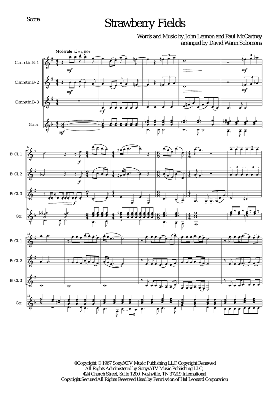 Strawberry Fields Forever Clarinet scores gallery preview page 1