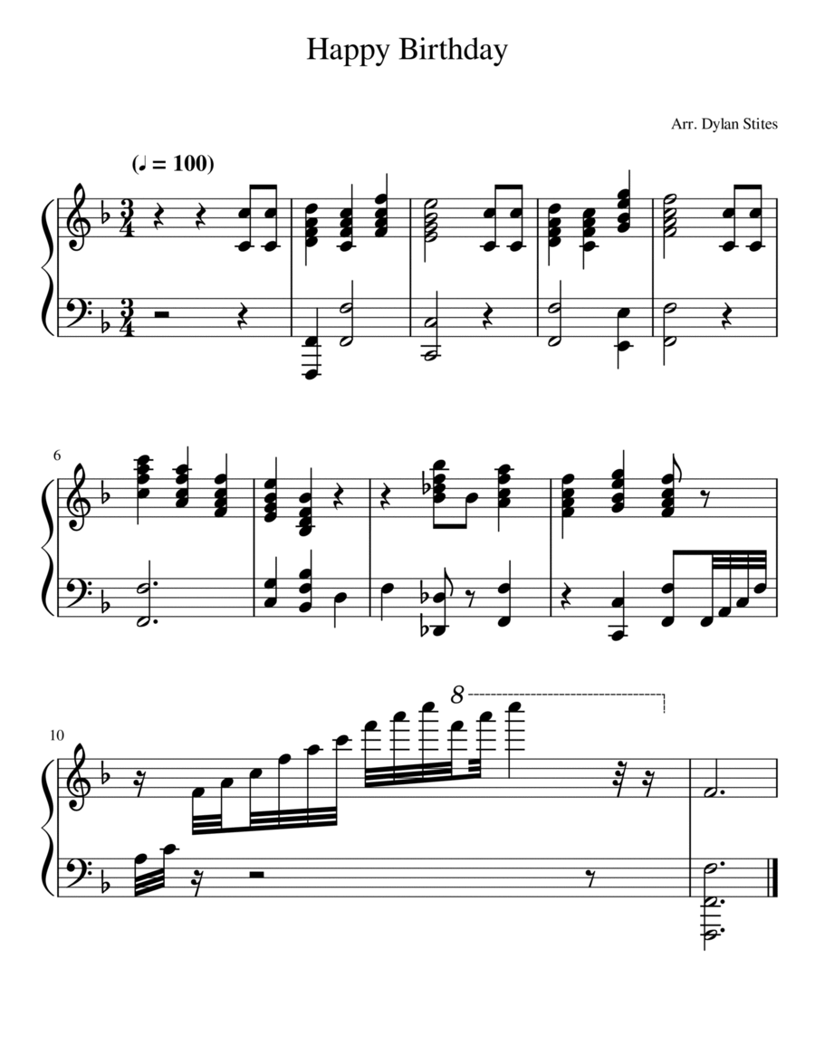 Happy Birthday Piano Solo scores gallery preview page 1