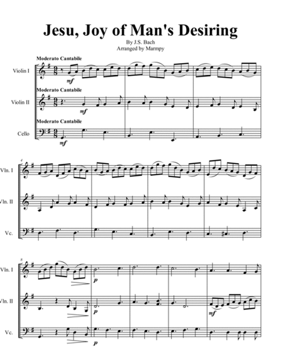 Jesu, Joy of Man's Desiring - J.S. Bach (arranged for String Trio) image number null