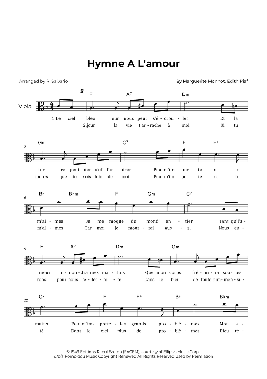 Hymne A L'amour Hymne A L'amour Piano scores gallery preview page 1