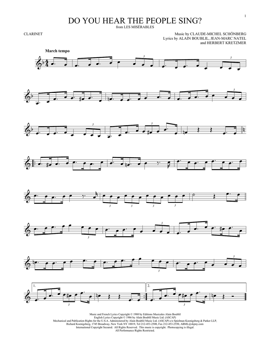 Do You Hear The People Sing? Clarinet Solo scores gallery preview page 1