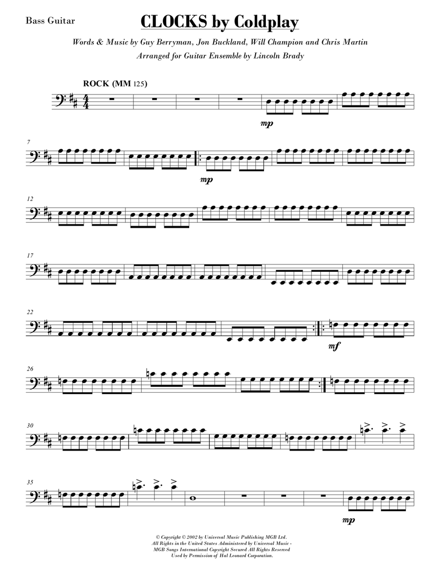 Clocks Guitar Ensemble scores gallery preview page 3
