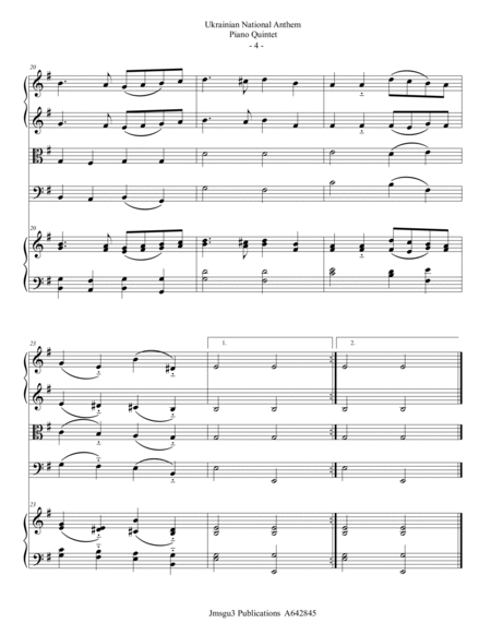 Ukrainian National Anthem for Piano Quintet image number null