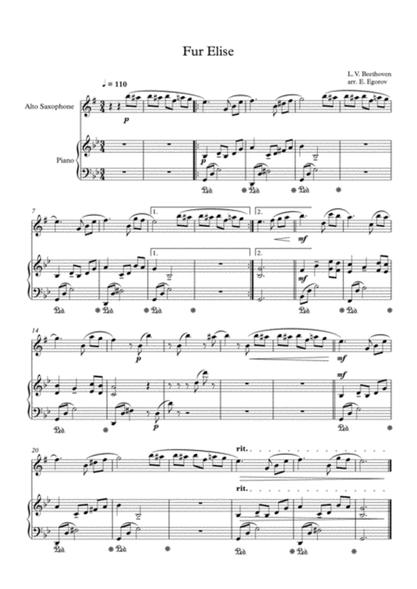 Fur Elise, Ludwig Van Beethoven, For Alto Saxophone & Piano image number null