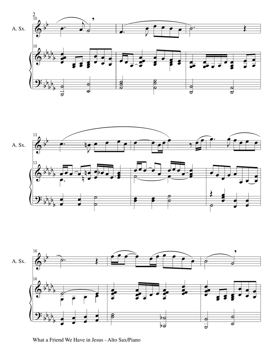 WHAT A FRIEND WE HAVE IN JESUS (Alto Sax/Piano and Sax Part) Woodwind Duet scores gallery preview page 2