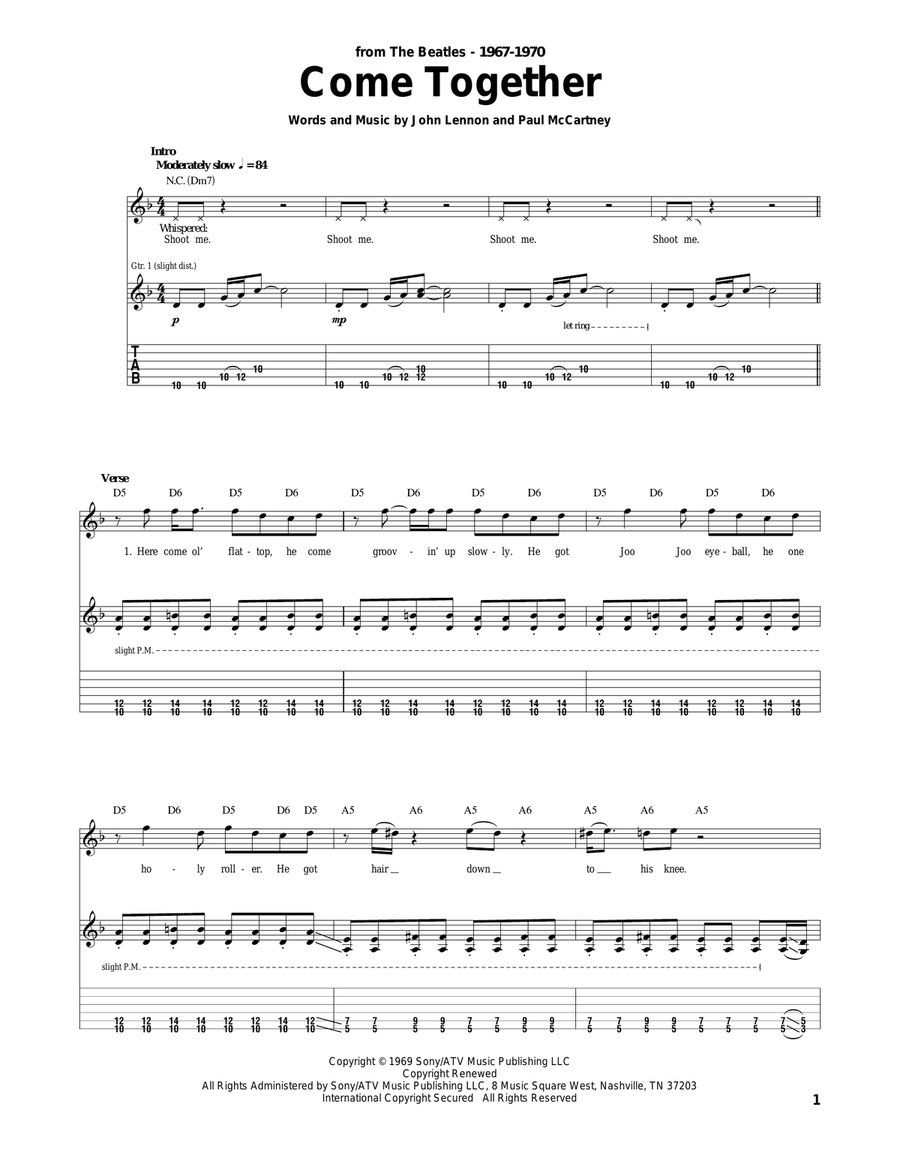Come Together Acoustic Guitar scores gallery preview page 1