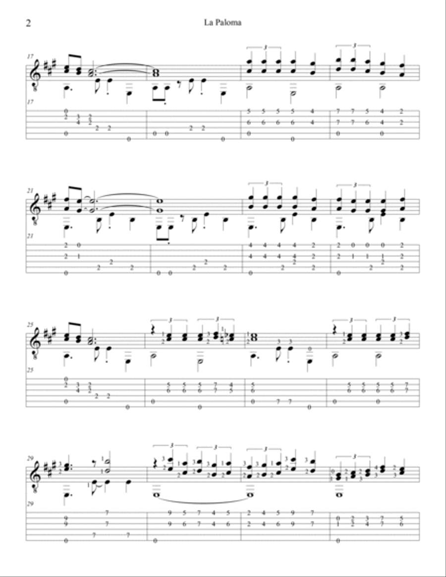 La Paloma Guitar Tablature scores gallery preview page 2