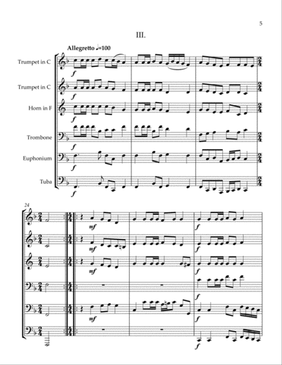 Three Renaissance Villanella Brass Ensemble scores gallery preview page 5