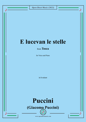 Book cover for Puccini-E lucevan le stelle,in b minor,from 'Tosca,SC 69',for Voice and Piano