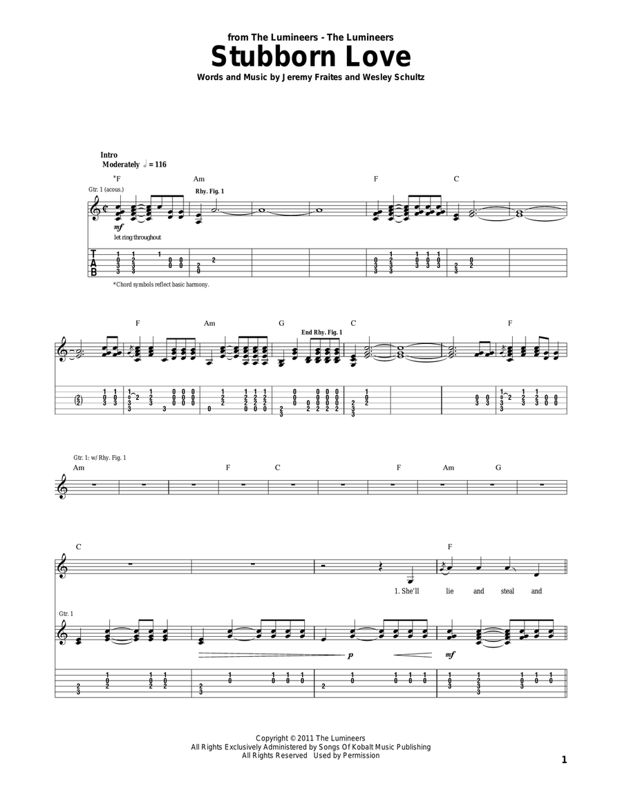 Stubborn Love Acoustic Guitar scores gallery preview page 1