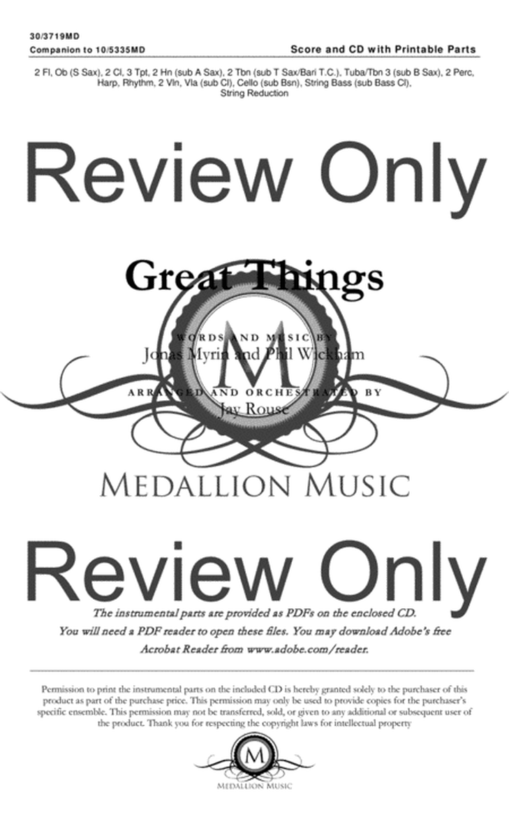 Great Things - Orchestral Score and CD with Printable Parts