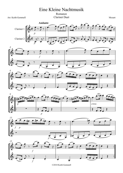 Eine Kleine Nachtmusik – Romanze: Clarinet Duet image number null