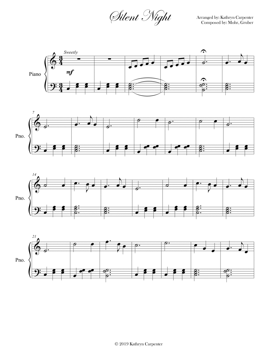 Silent Night (Easy Piano, Level 2A) Easy Piano scores gallery preview page 1