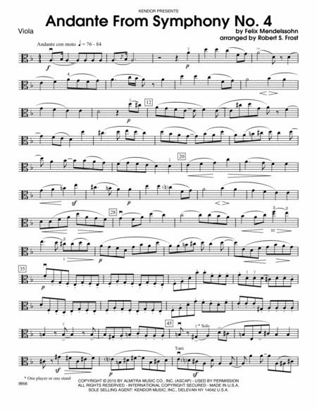Andante From Symphony No. 4 - Viola