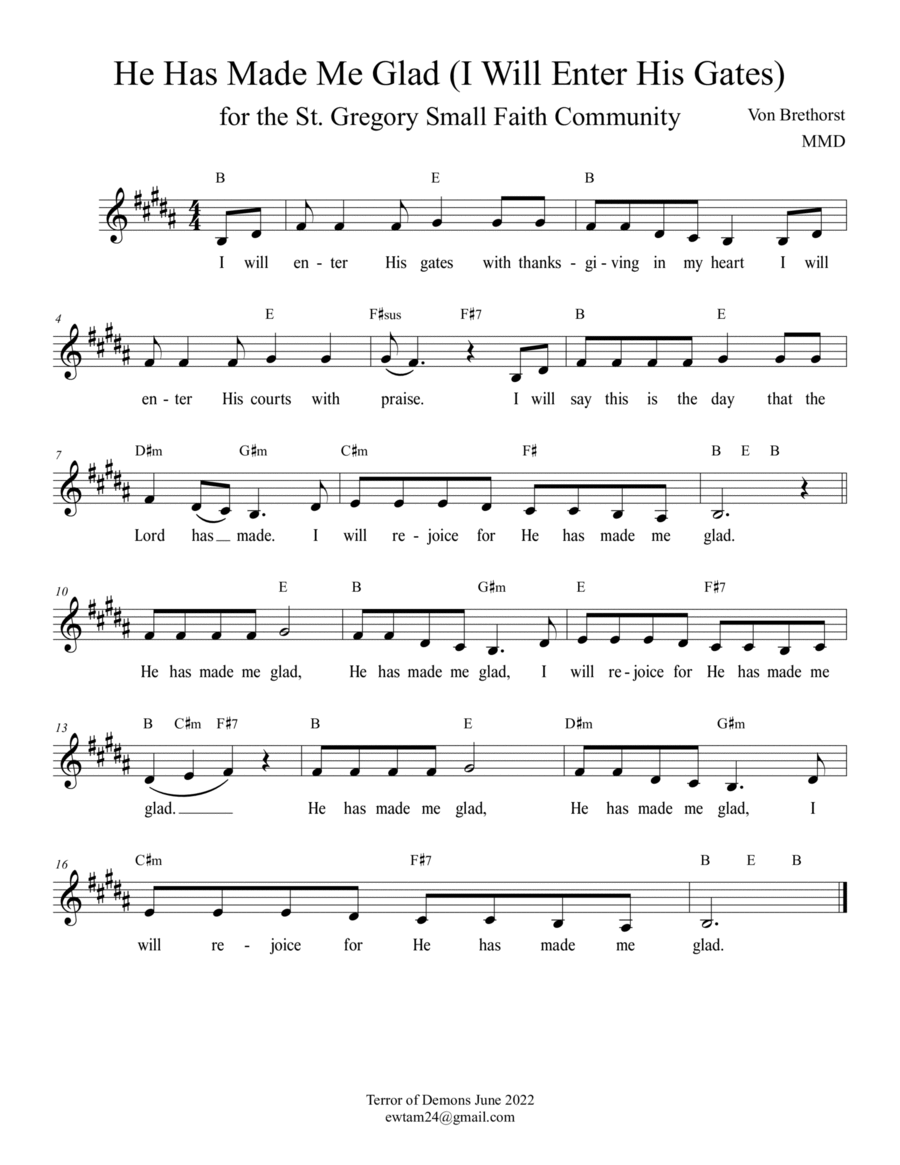 He Has Made Me Glad (i Will Enter His Gates) Piano scores gallery preview page 1