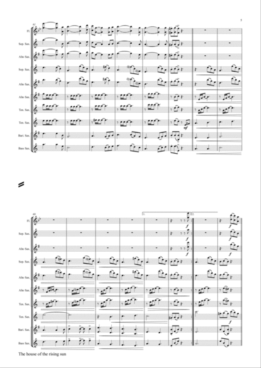 The house of the rising sun - Folk Song - Saxophone Quintet Saxophone Quintet scores gallery preview page 5