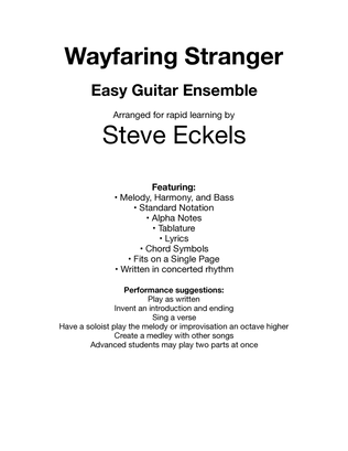 Book cover for Wayfaring Stranger for Easy Guitar Ensemble
