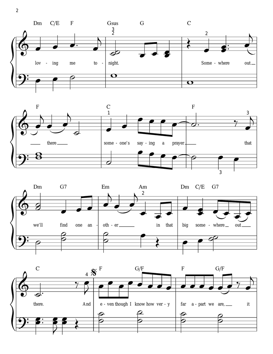 Somewhere Out There Easy Piano scores gallery preview page 2