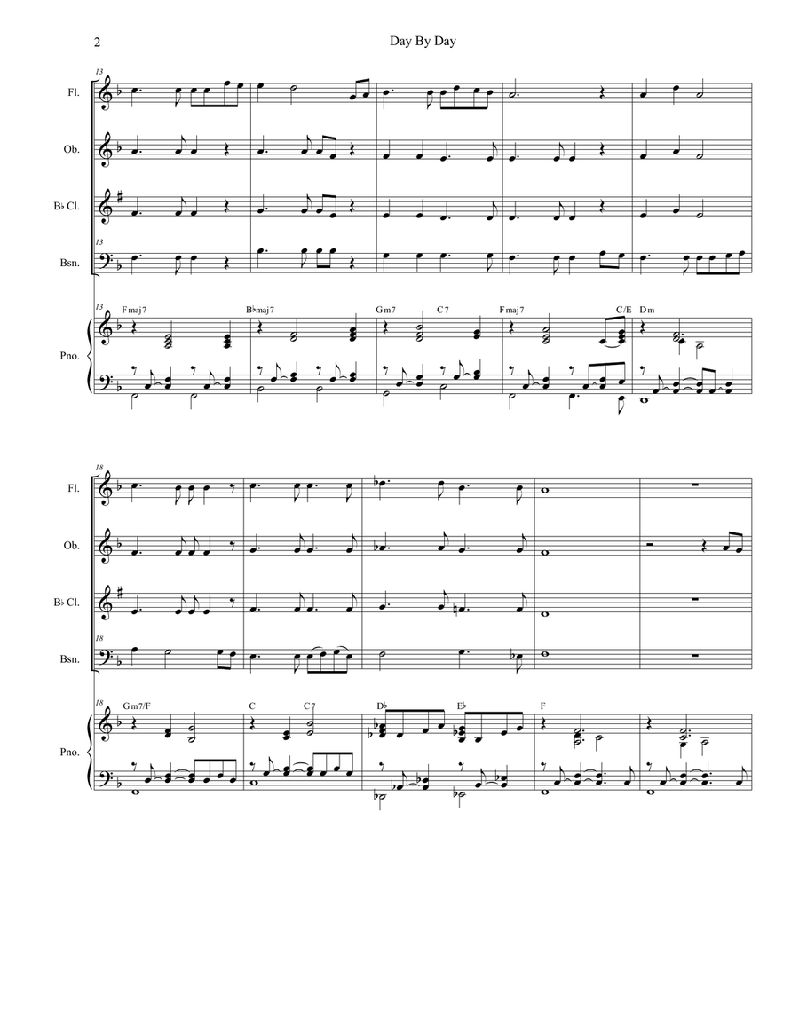 Day By Day (Woodwind Quartet and Piano) Woodwind Quartet scores gallery preview page 2