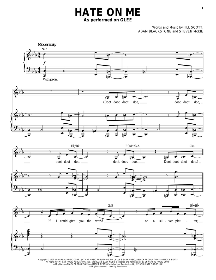 Hate On Me Piano, Vocal scores gallery preview page 1