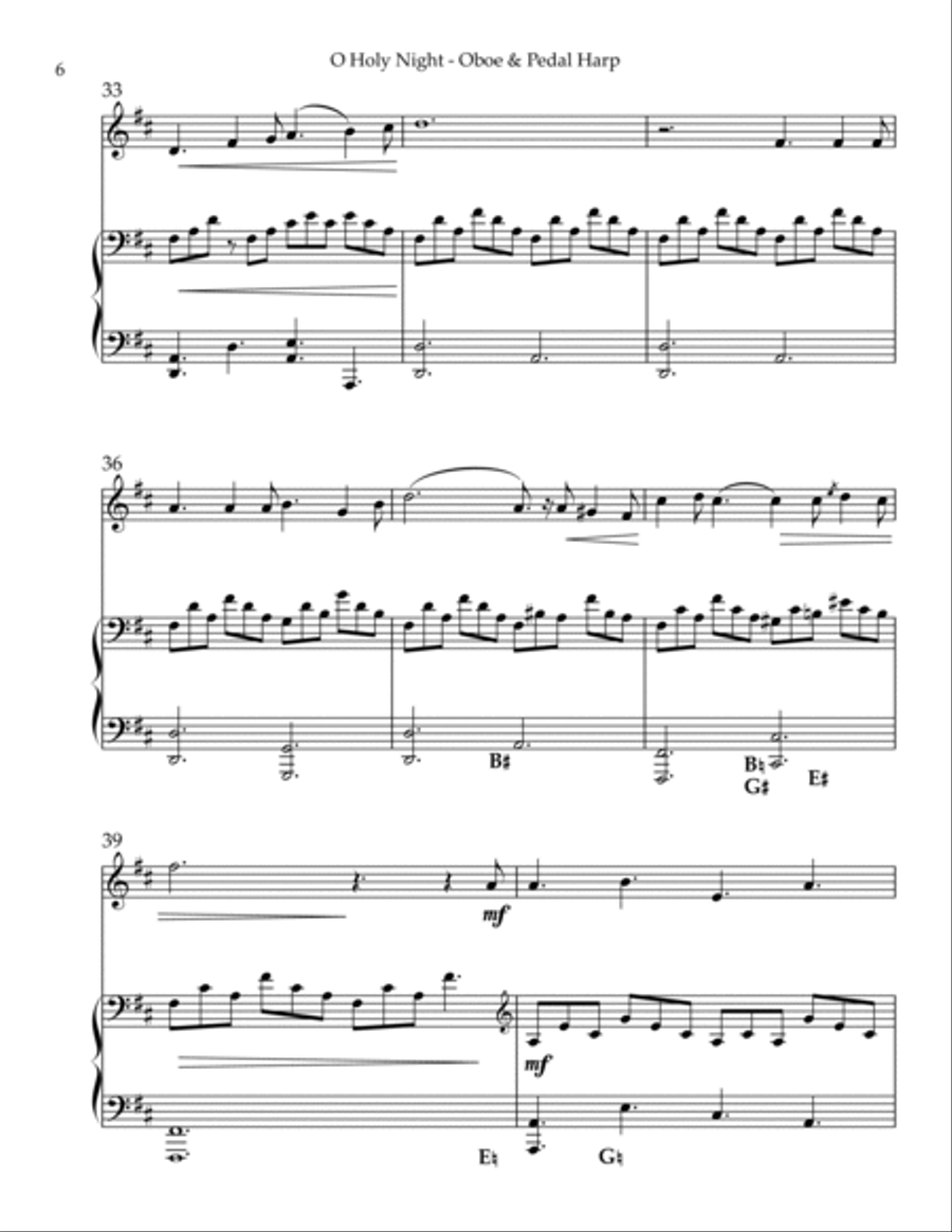 O Holy Night, Duet for Oboe & Pedal Harp Oboe scores gallery preview page 6