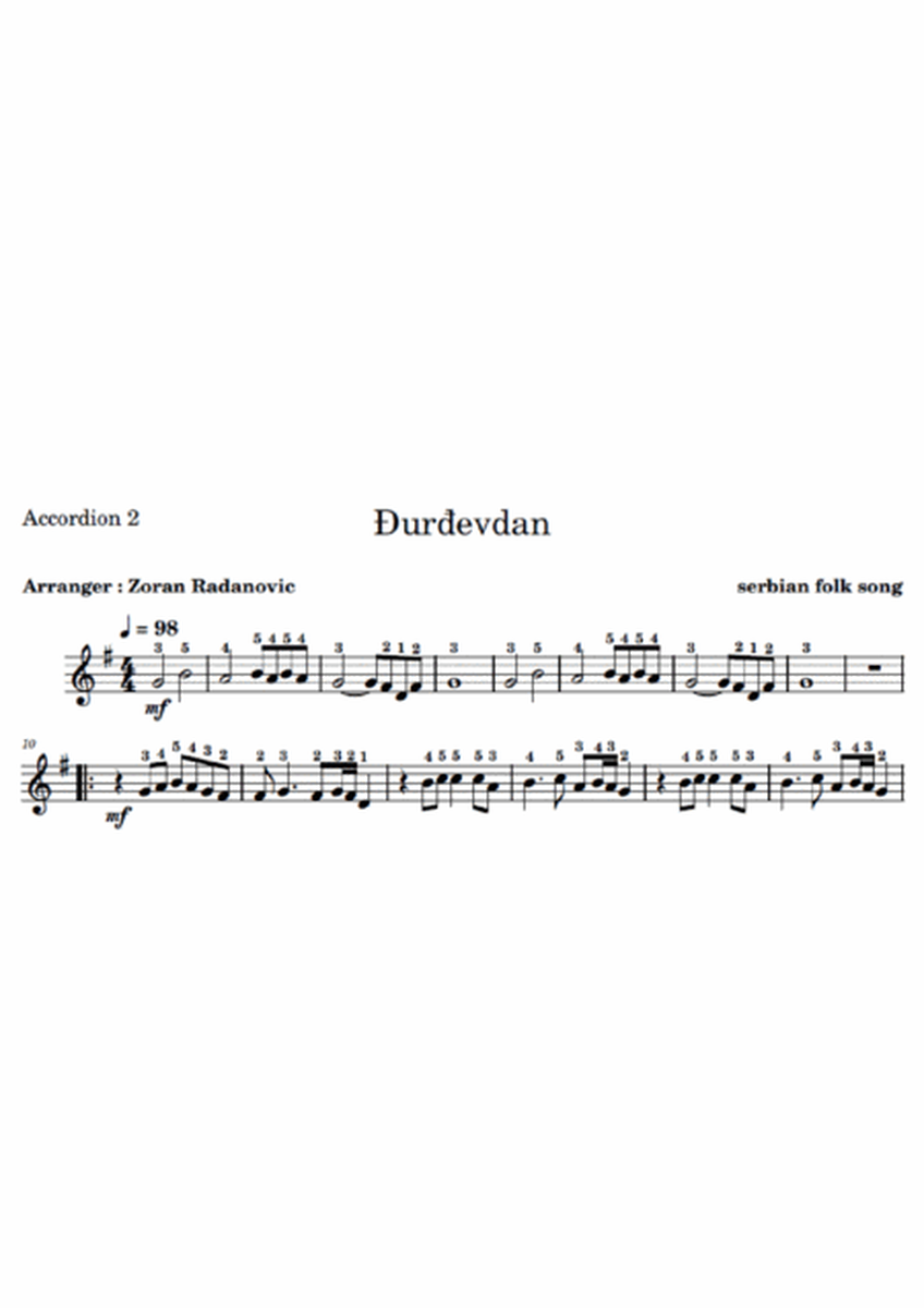 Đurđevdan - Ederlezi - for accordion duet + lyrics image number null