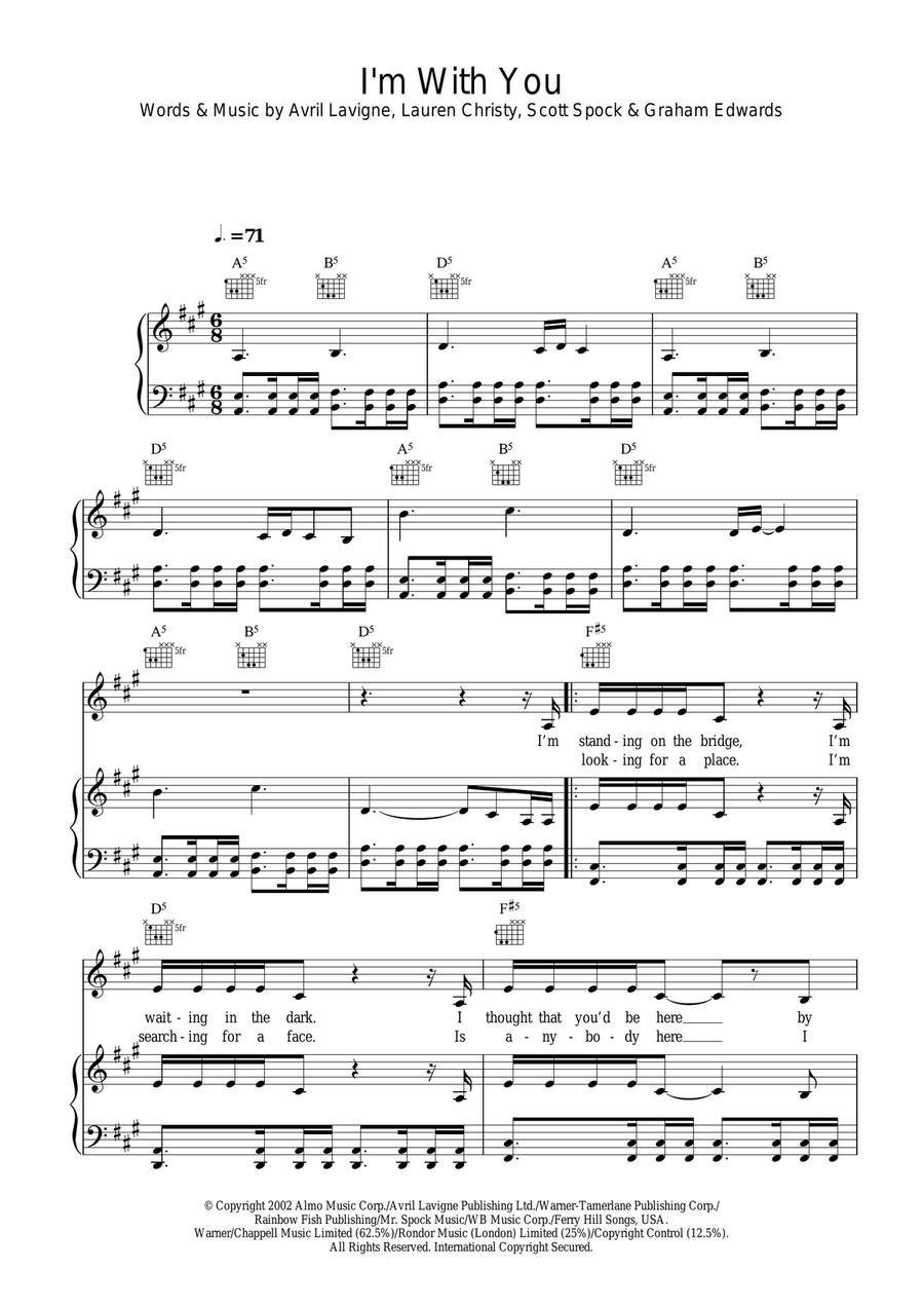 I'm With You Piano, Vocal, Guitar scores gallery preview page 1