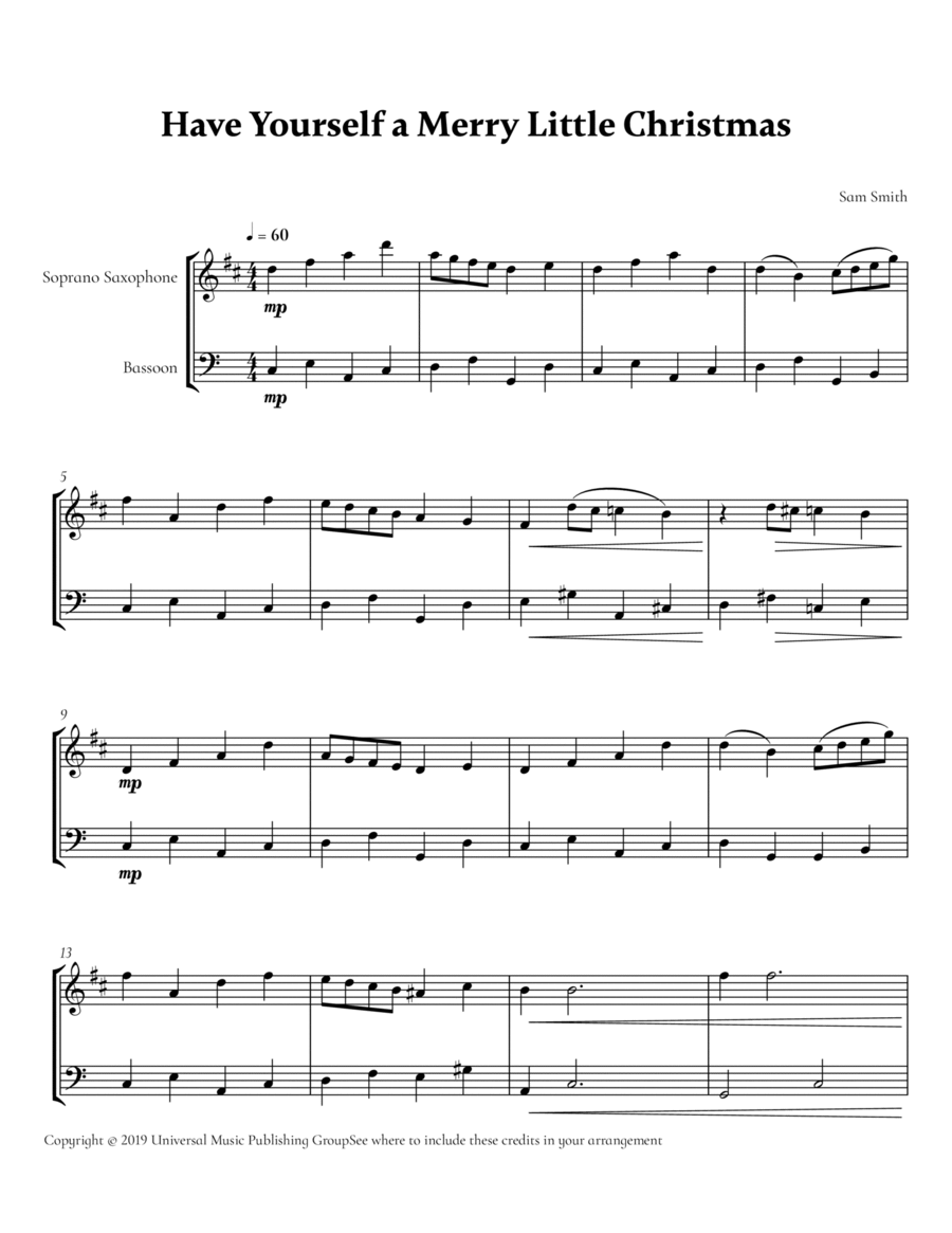Have Yourself A Merry Little Christmas Score and Parts scores gallery preview page 1