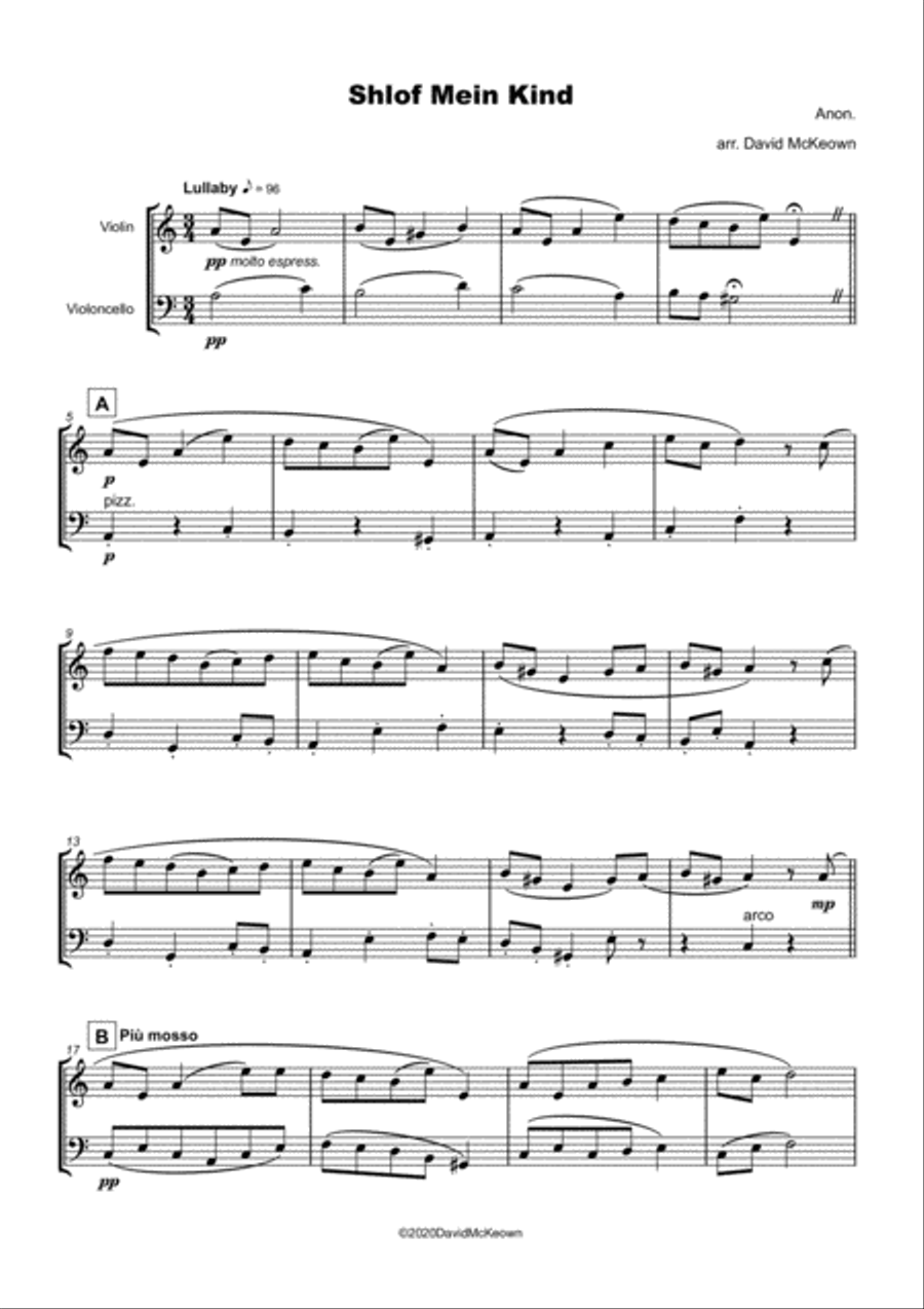 Shlof Mein Kind, Jewish Lullaby for Violin and Cello Duet String Duet scores gallery preview page 2