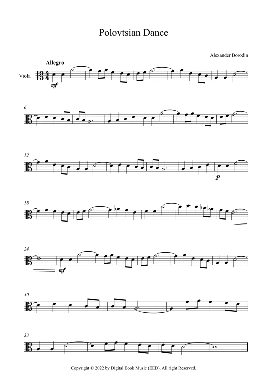 Polovtsian Dance - Alexander Borodin (Viola) Viola Solo scores gallery preview page 1
