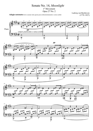 Beethoven - Piano Sonata No.14, Op.27 No.2 "Moonlight" 1st Mov - Original With Fingered