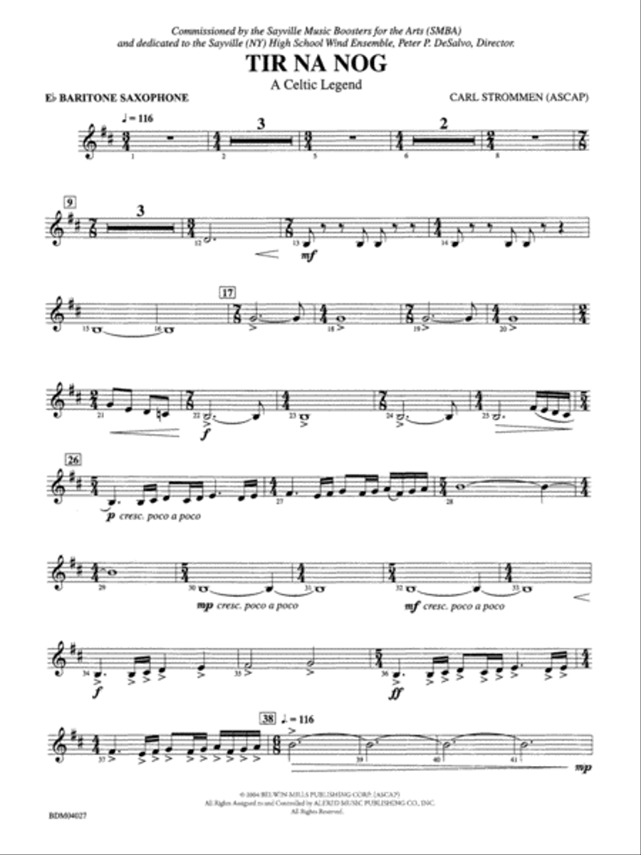 Tir Na Nog (A Celtic Legend): E-flat Baritone Saxophone Concert Band scores gallery preview page 1
