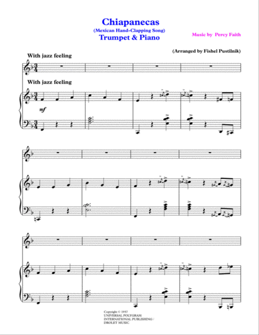 Chiapanecas the Hand Clapping Song by Percy Faith Trumpet Solo
