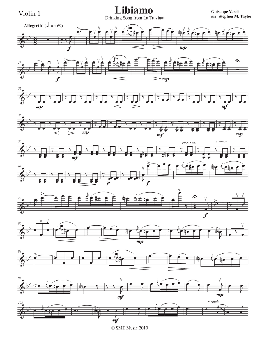 Libiamo (Drinking Song from La Traviata) Brindisi String Quartet scores gallery preview page 1