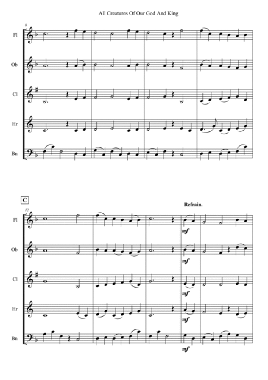 All Creatures Of Our God And King Woodwind Quintet scores gallery preview page 2