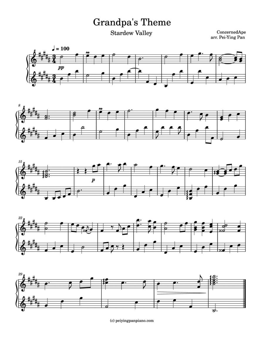 Stardew Easy Piano scores gallery preview page 1