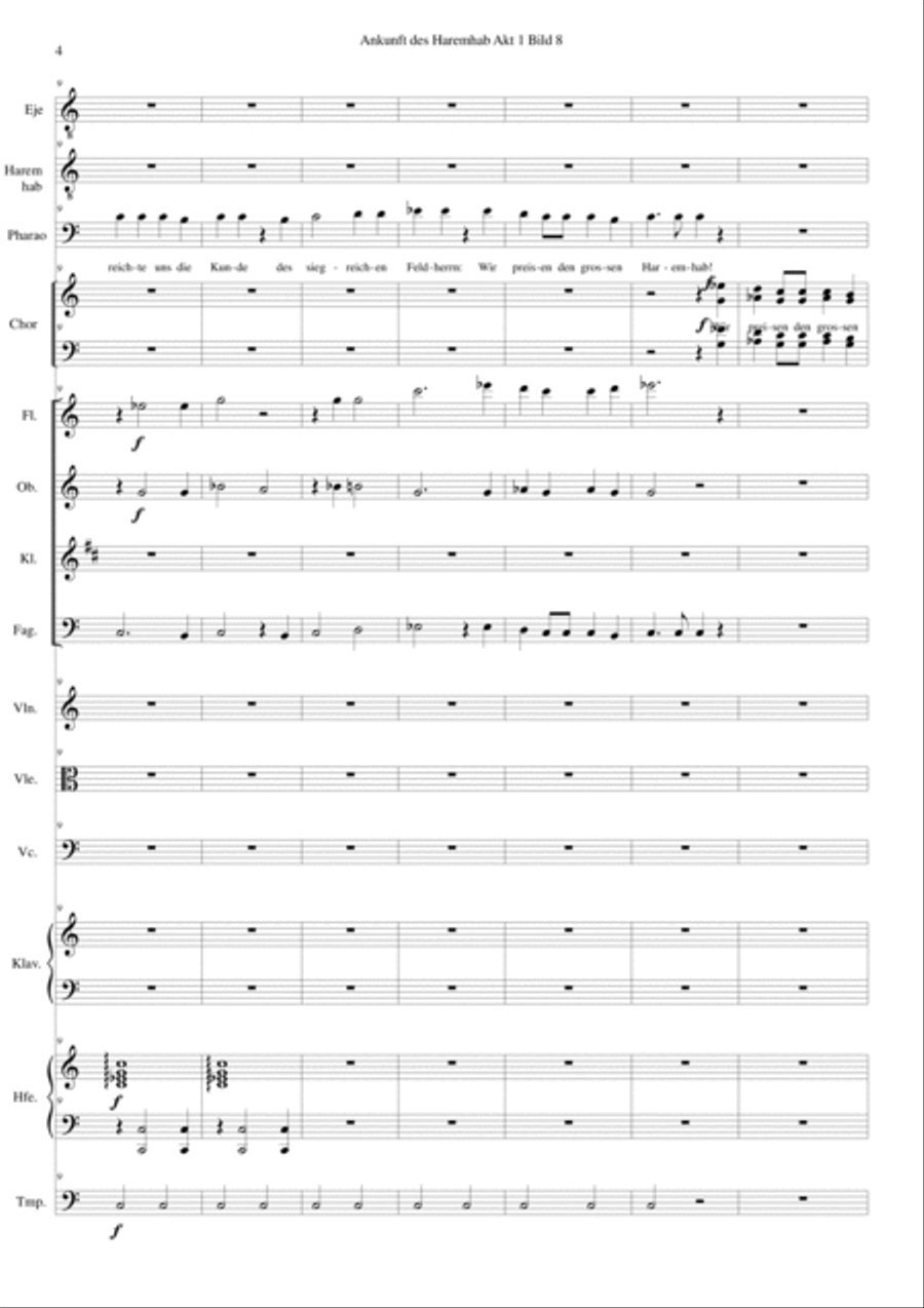 ATON part 11-Ankunft des Haremhab 3 soloists, choir, woodwind, strings, piano, harp, timps Choir scores gallery preview page 4