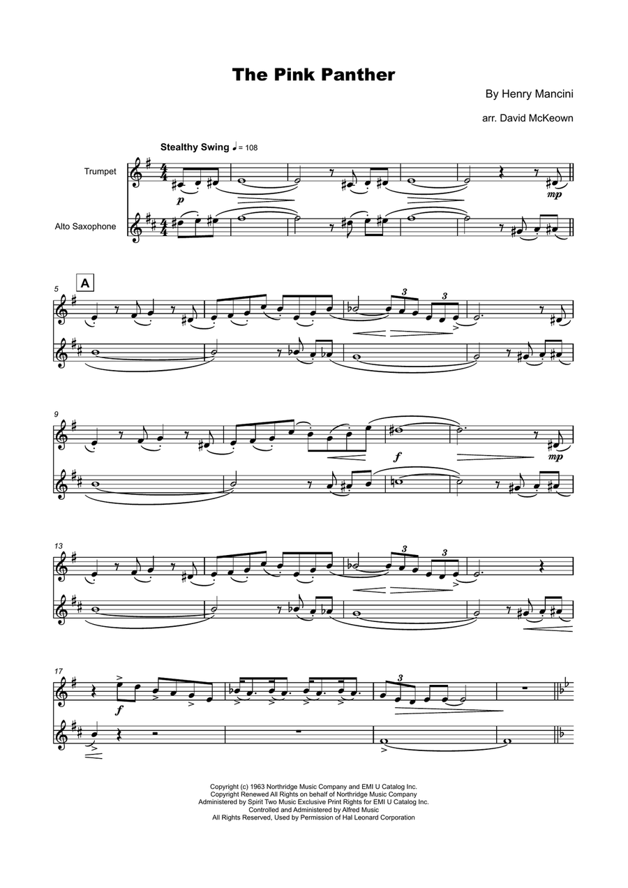 Pink panther new arrivals sax sheet music