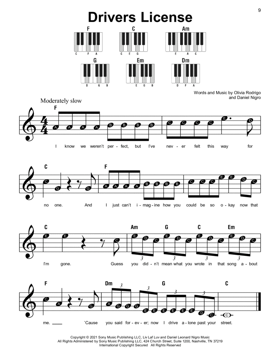 drivers license Easy Piano scores gallery preview page 1