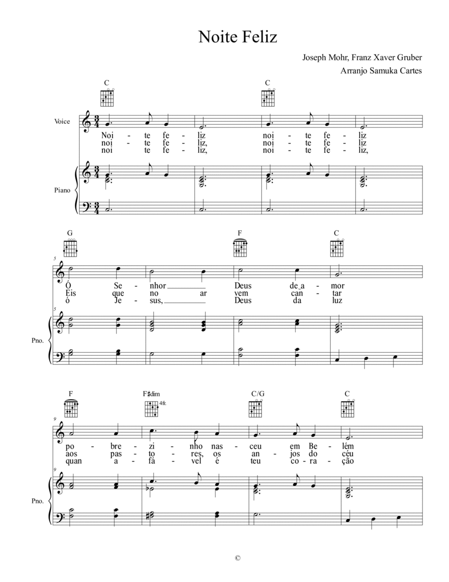 Noite Feliz Piano, Vocal, Guitar scores gallery preview page 1