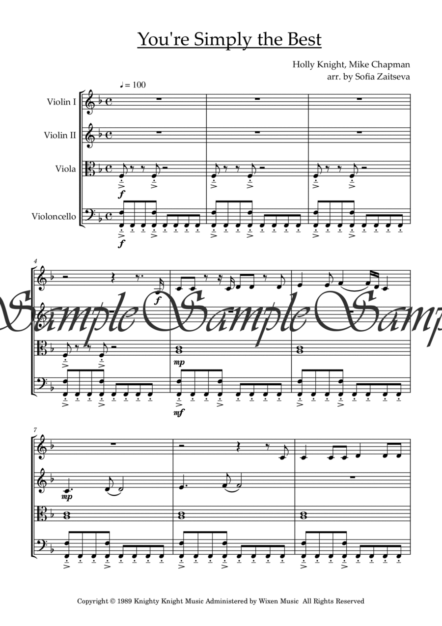 The Best (simply The Best) String Quartet scores gallery preview page 1